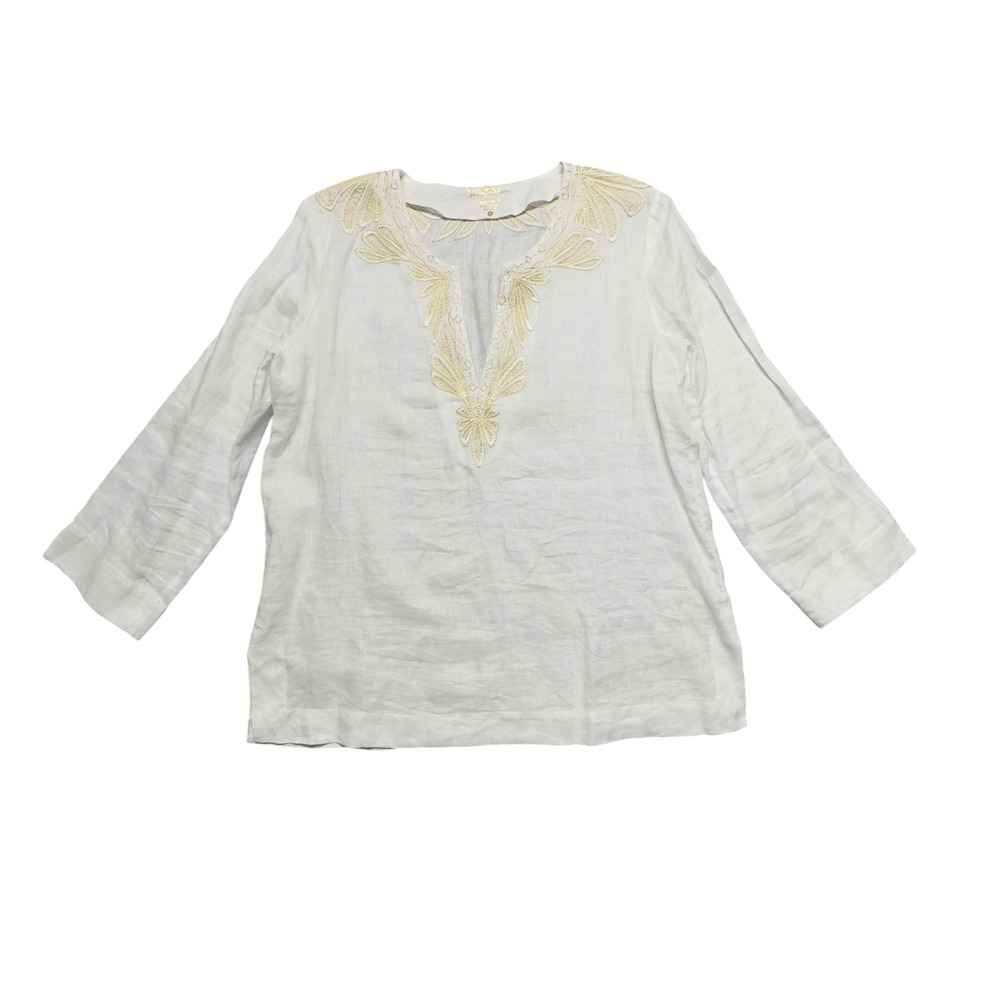 Lilly Pulitzer 100% Linen Amelia Island‎ Embroidered Tunic L Beach Coastal Boho